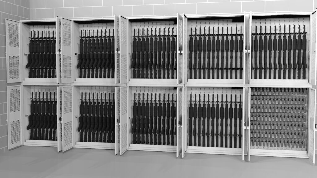 Multiple nsn cabinets with rifles and pistol storage